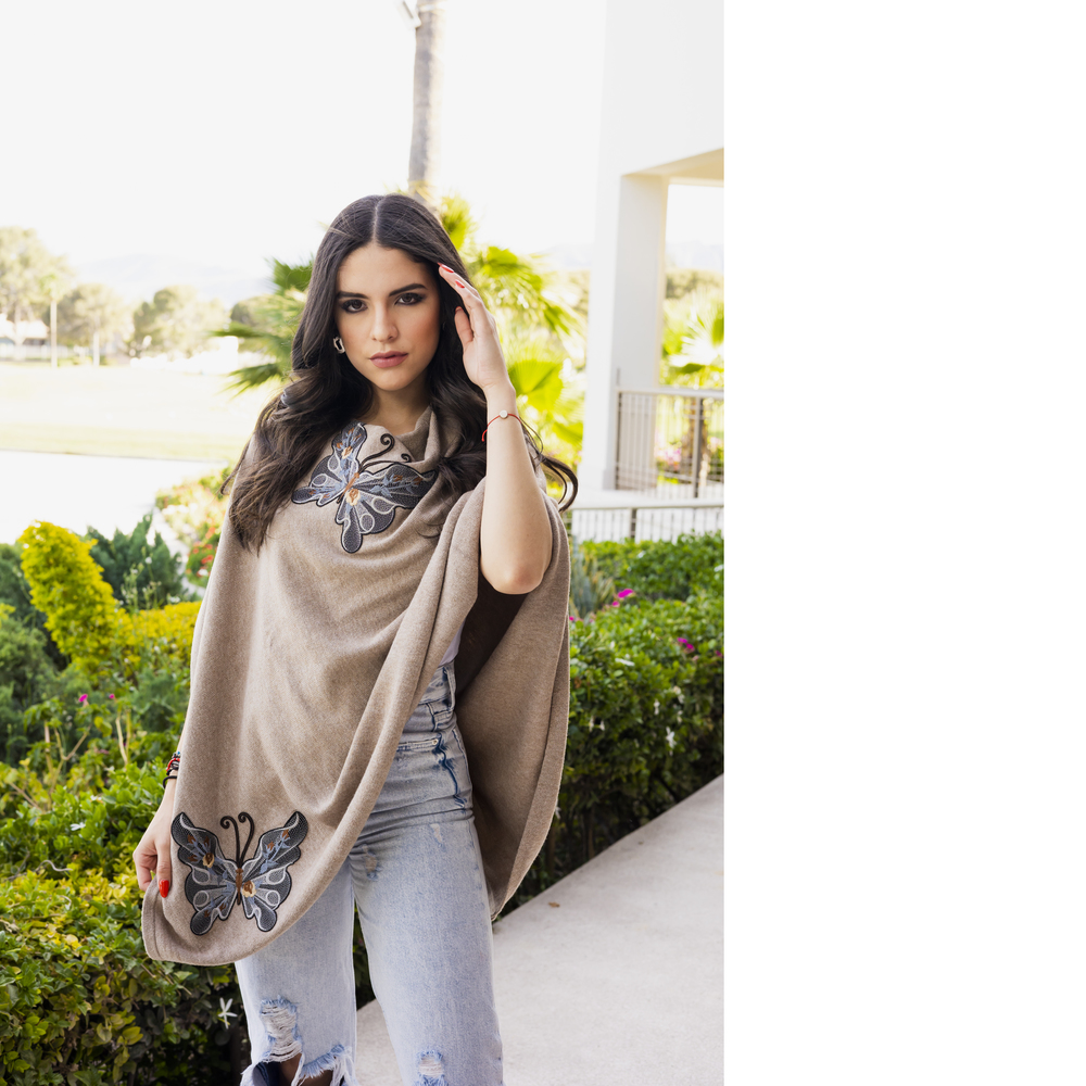 La Fiorentina Knitted Poncho with Butterfly Embriodery
